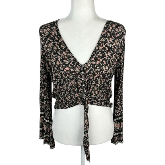 American Eagle Floral Button Front Crop Top Size Medium - Picture 1 of 6